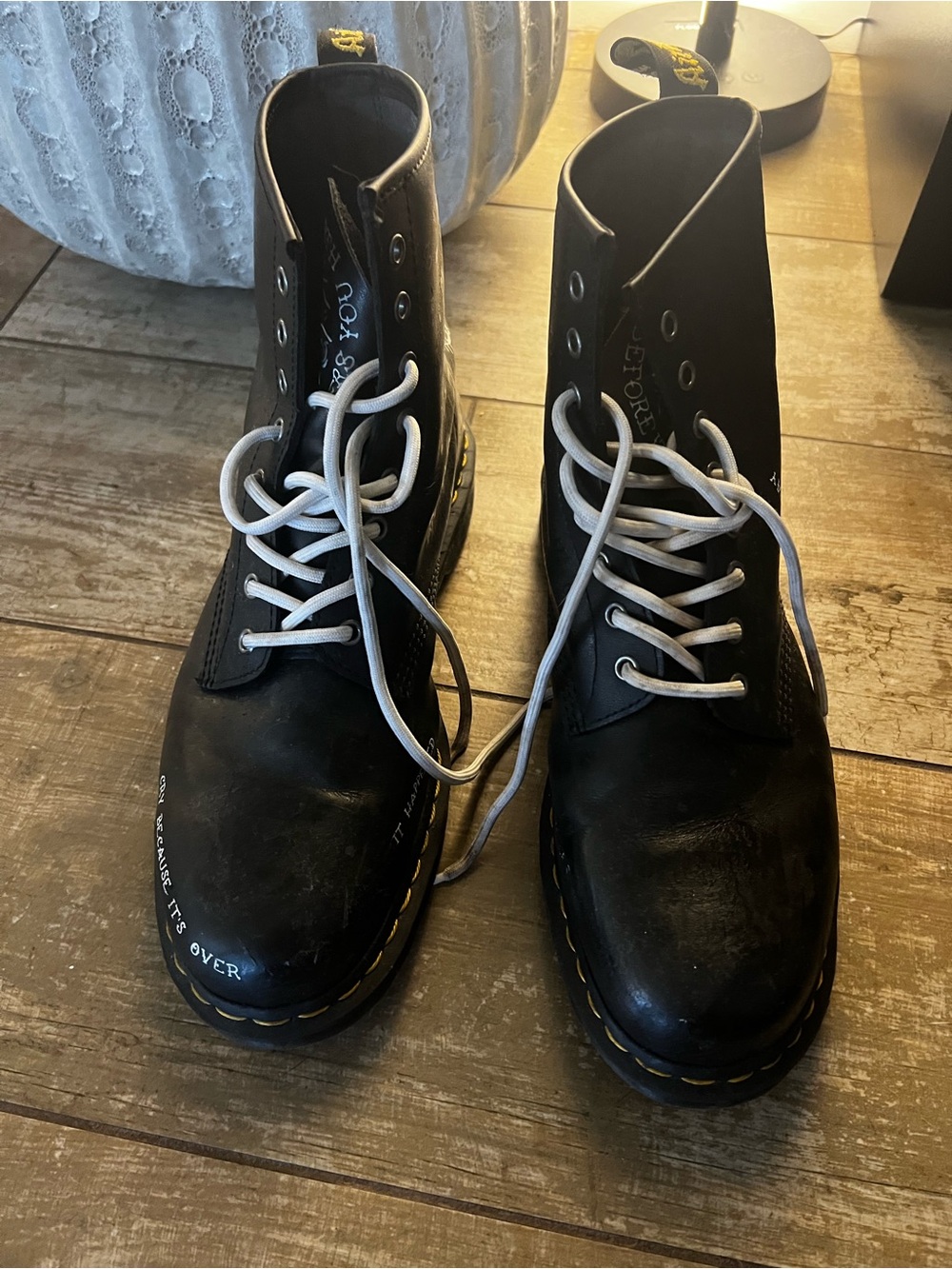 Dr Martens Men’s Lace-Up Combat Boots with White Laces